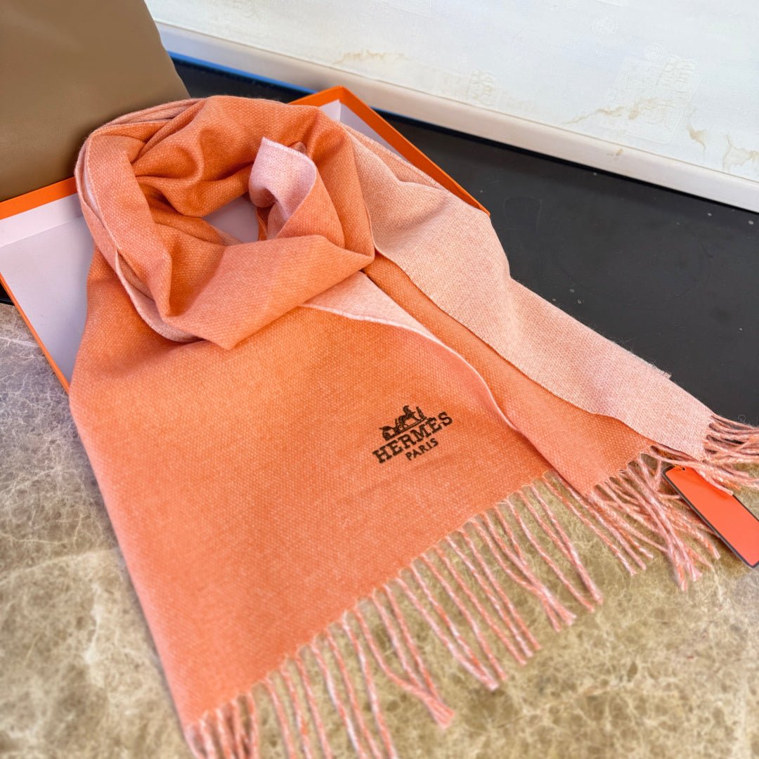 Hermès Orange Cashmere Scarf - Image 7