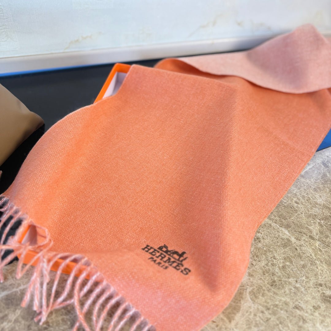 Hermès Orange Cashmere Scarf - Image 10