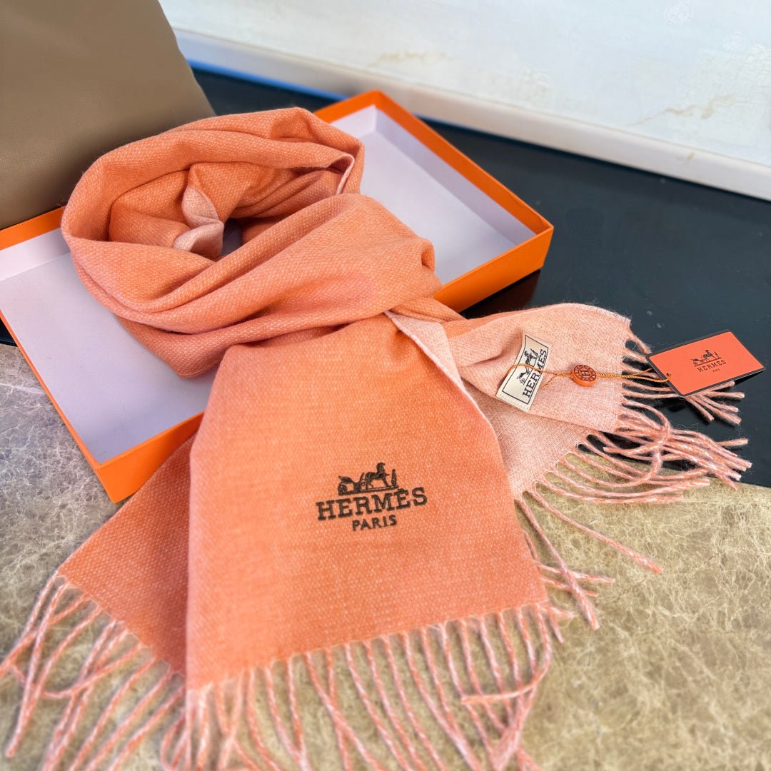 Hermès Orange Cashmere Scarf - Image 3