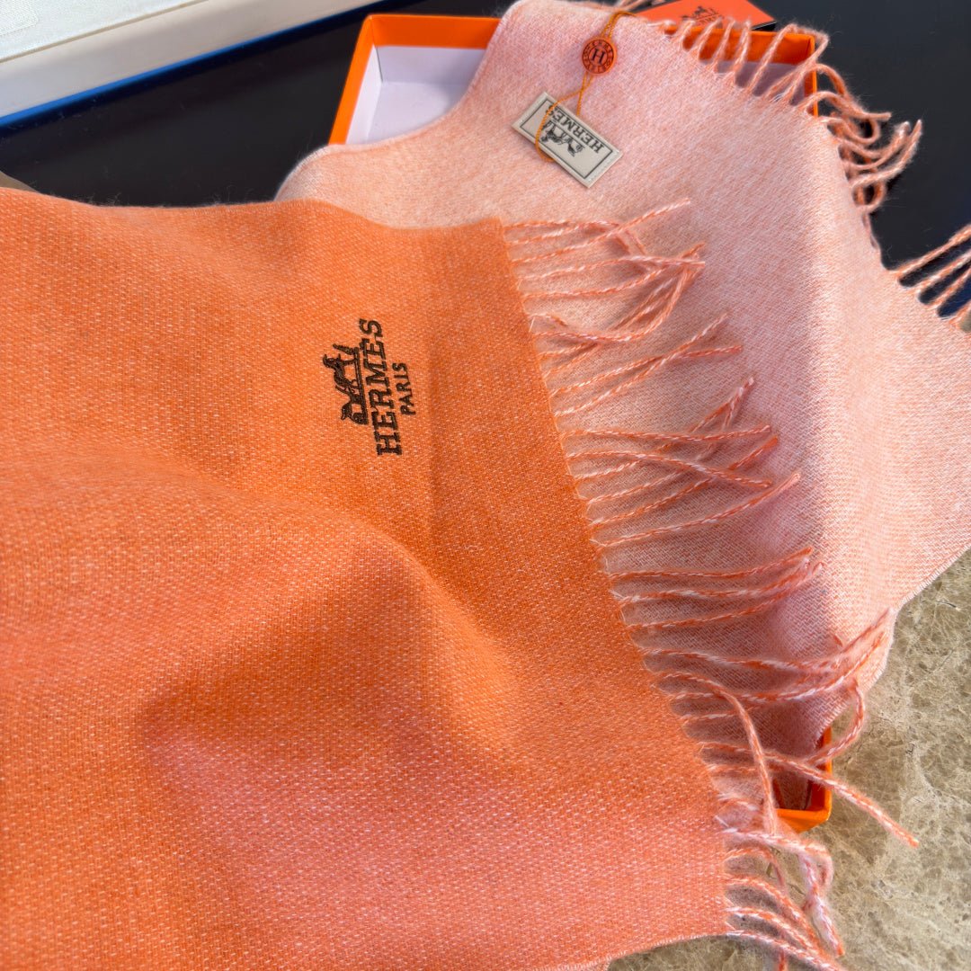 Hermès Orange Cashmere Scarf - Image 5