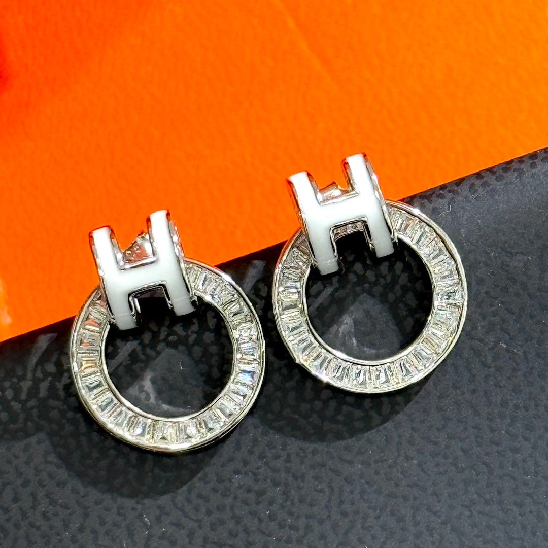 Alternative view of  Hermès Silver Plated Diamond Hoop Earrings