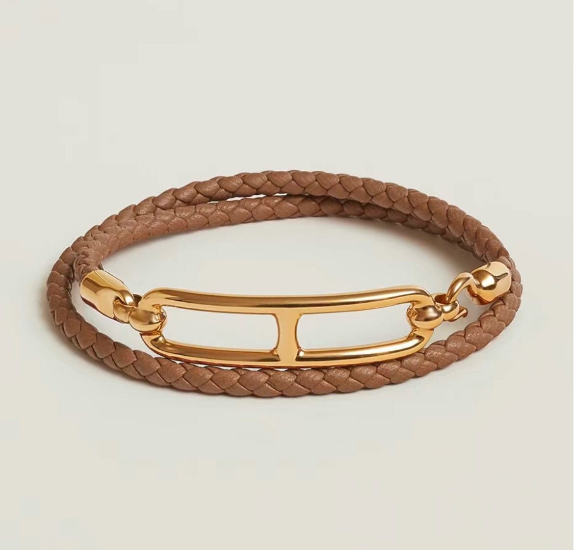 Alternative view of Hermès Gold Brown Braided Leather Bracelet
