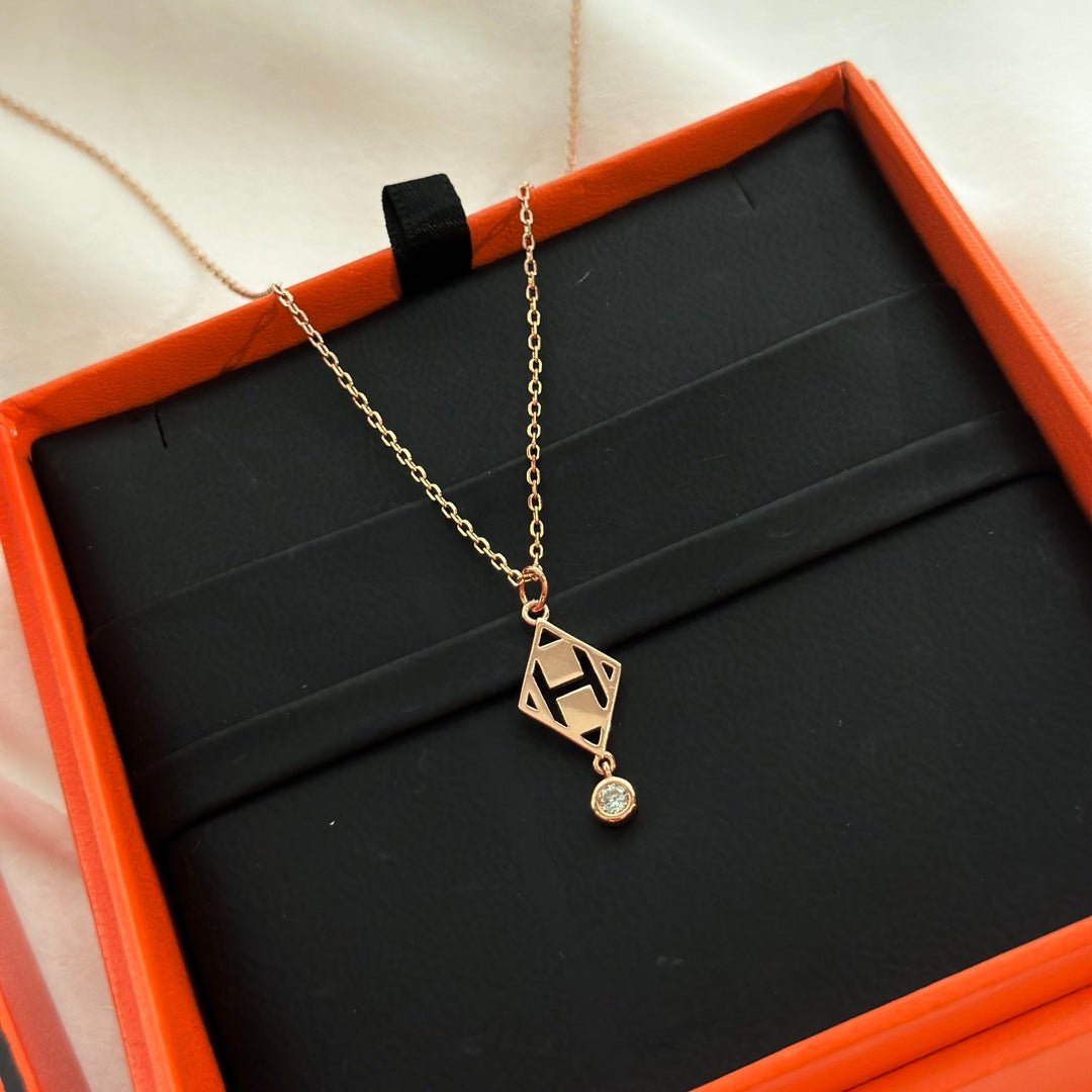 Hermès Diamond Rose Gold Plated H Necklace - Image 3