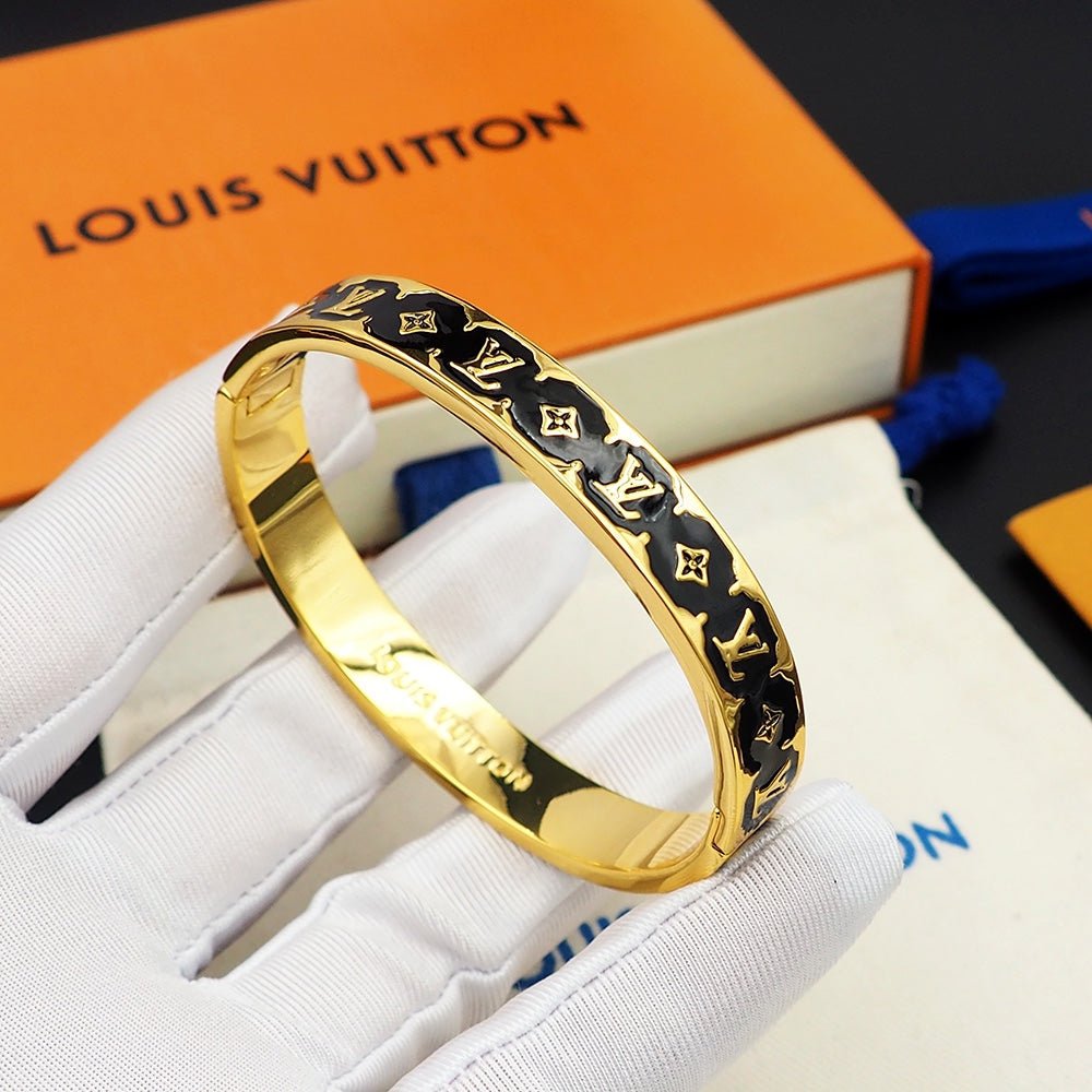 LV Gloss Gold Red Enamel Cuff Bangle - Image 14