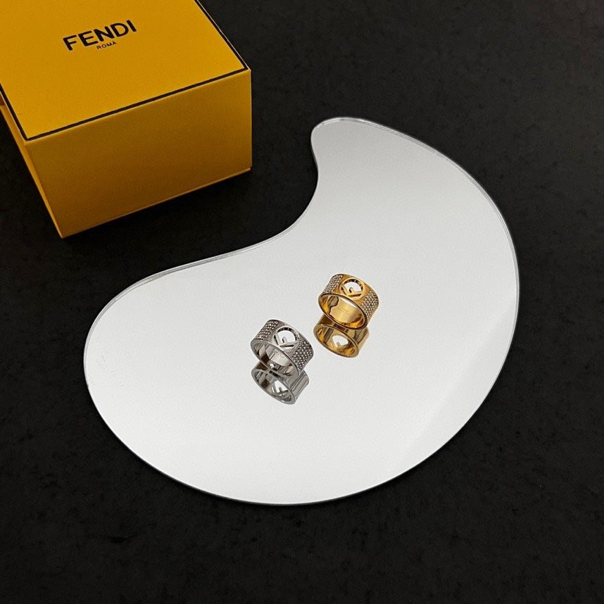 Alternative view of FENDI Diamond Engraved Metal Wide Logo Ring