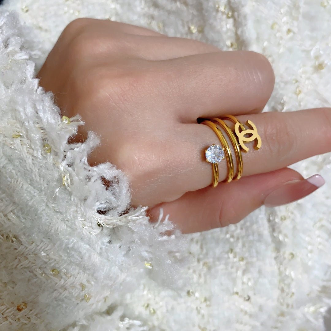 Chanel Gold Triple Band Crystal CC Open Ring - Image 4