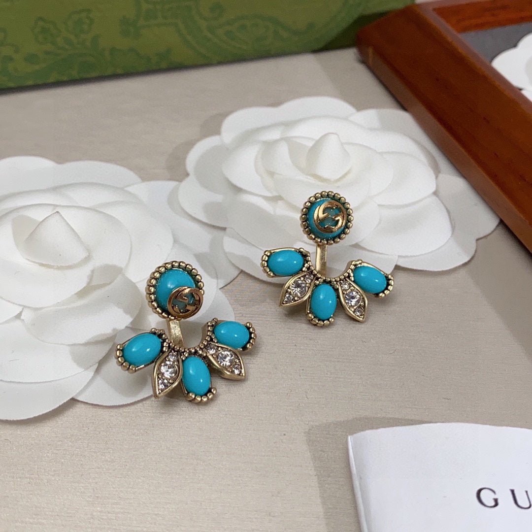18K Double Gucci Blue Flowers Earrings - Image 8