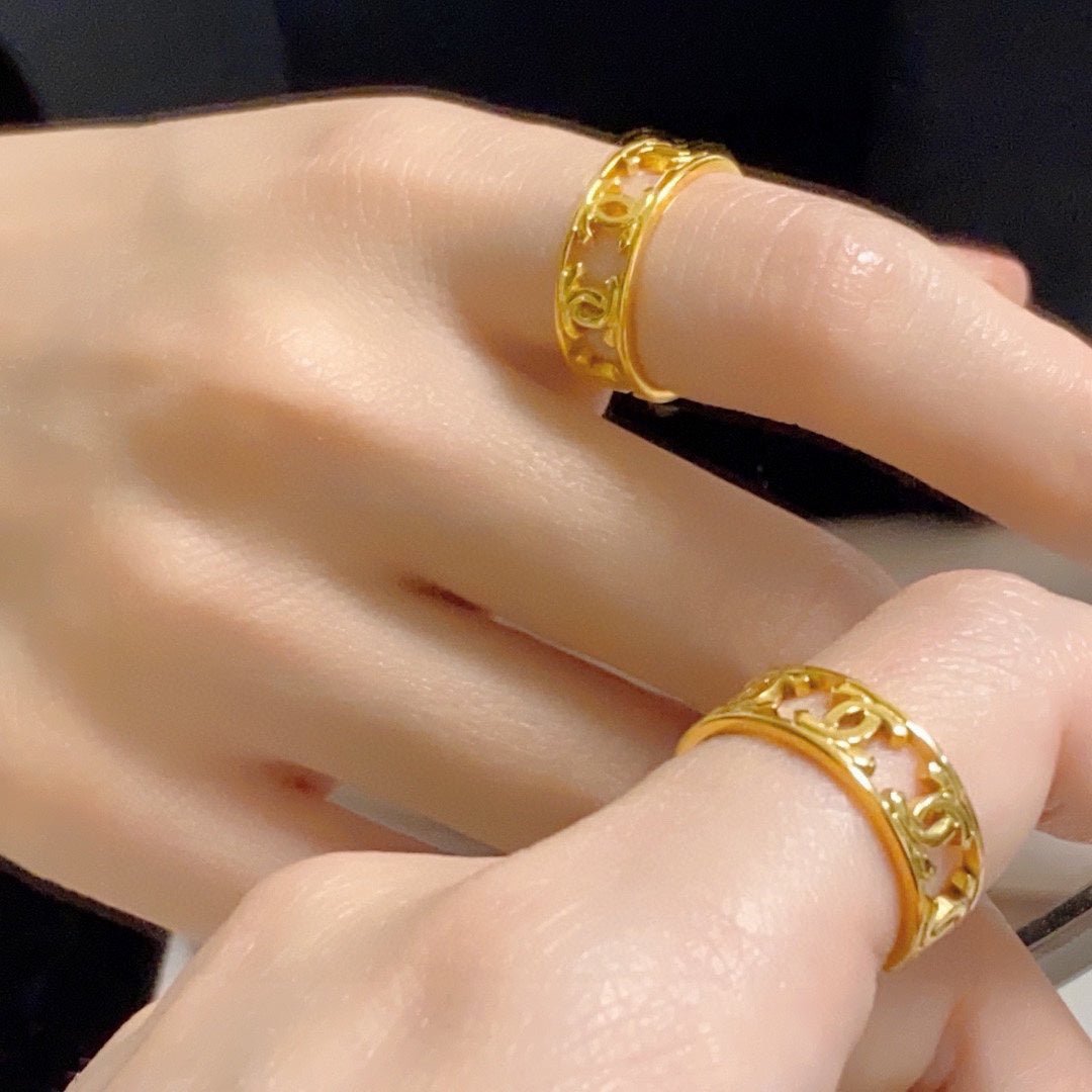 Alternative view of Chanel Gold Hollow Floral CC Open Cuff Earrings Pair