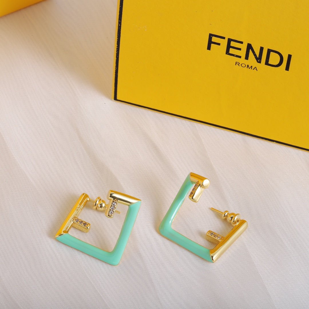 FENDI Porcelain Metal Square Logo Earrings - Image 4