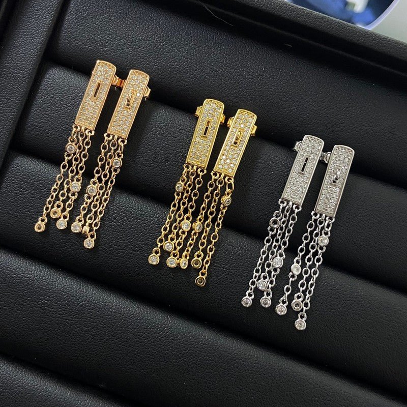 Alternative view of  Hermès Kelly Full Paved Rose Gold Tassel Earrings