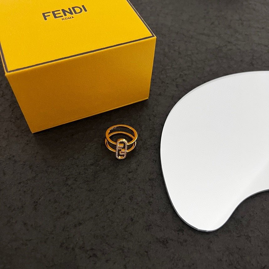 FENDI Diamond-Set Metal Double Ring with Logo - Image 4