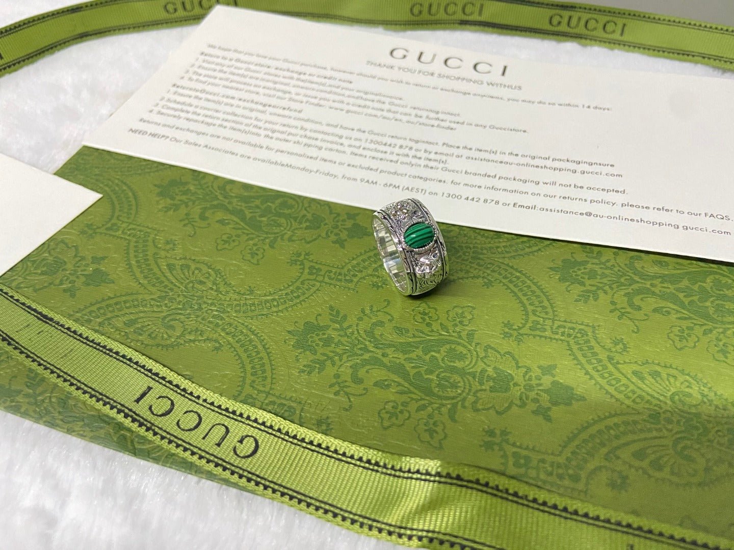 Double Gucci Feline Garden Green Ring - Image 10