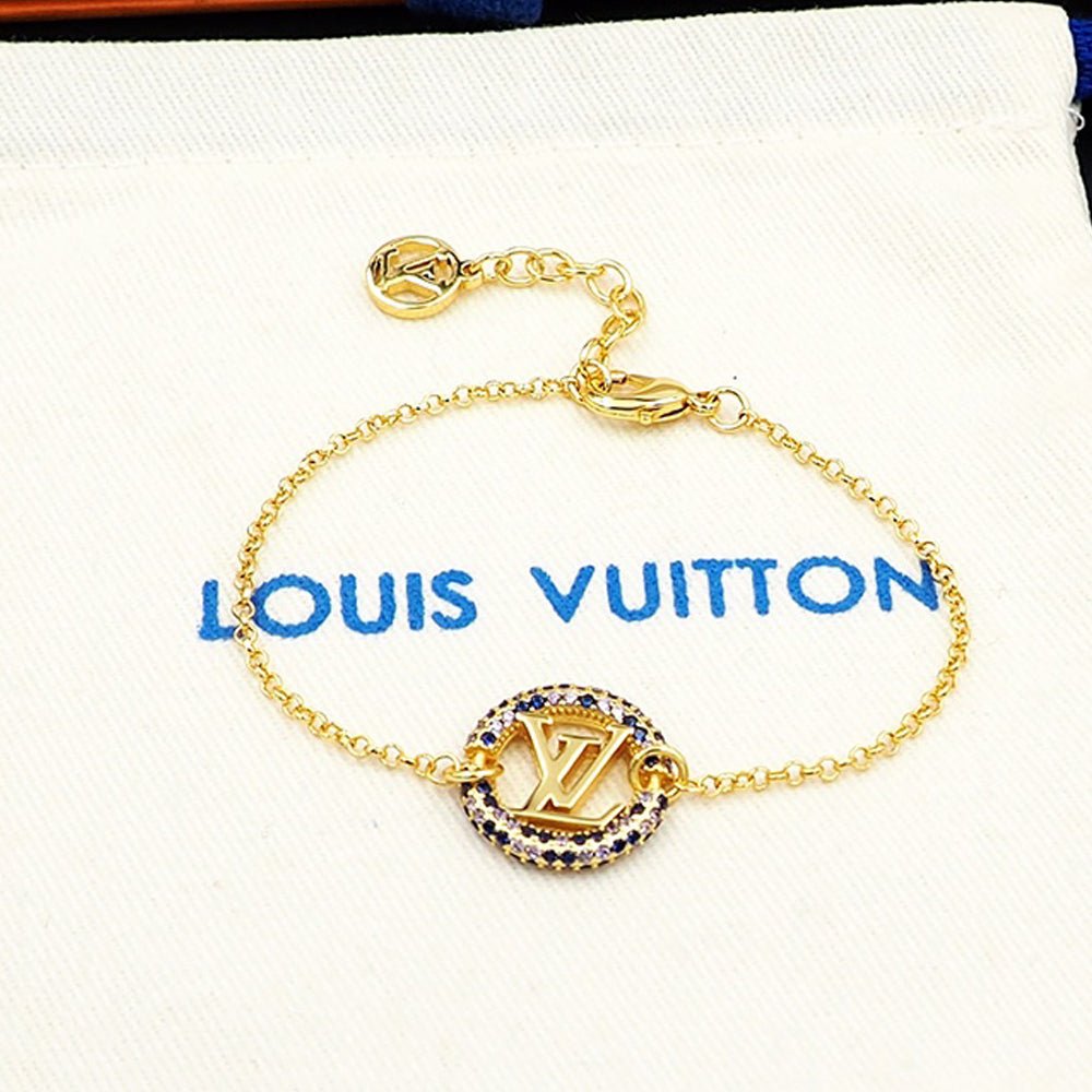 LV Crystal Gold-Tone Chain Circle Bracelet