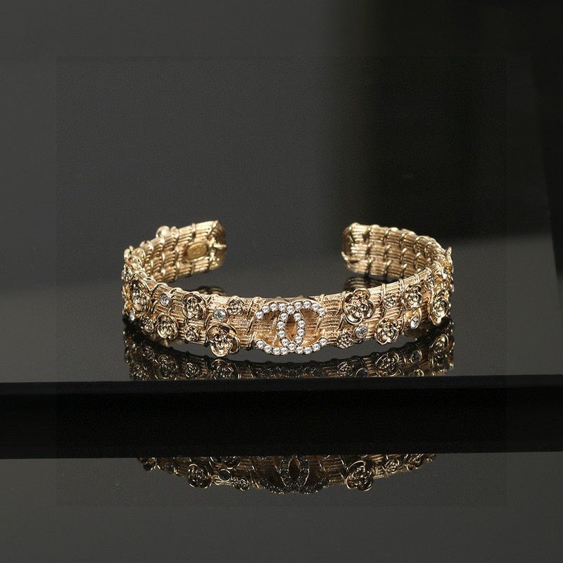 Chanel Gold Floral Crystal Open Cuff