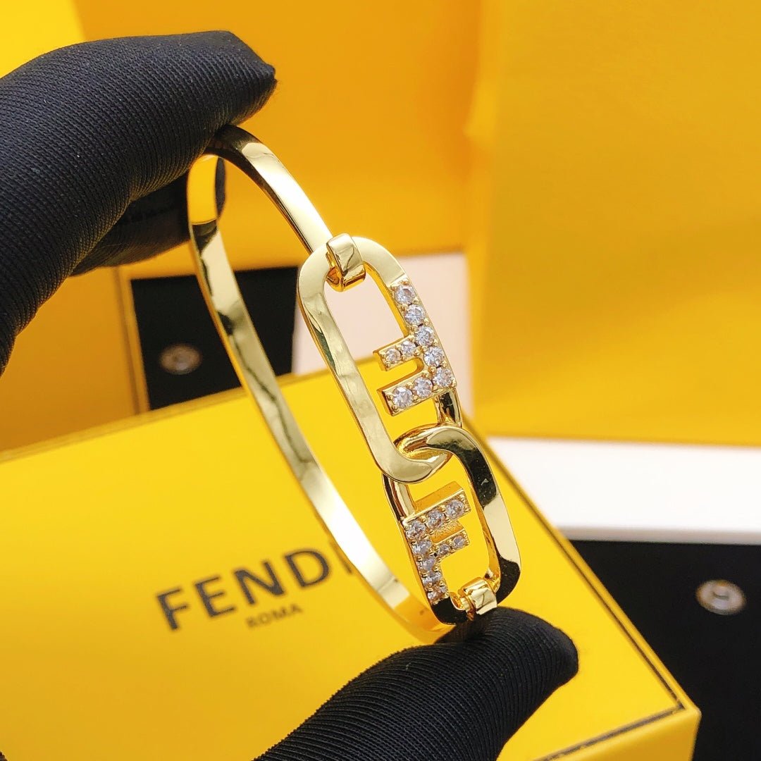 Alternative view of FENDI Diamond-Engraved Metal Logo Open Bracelet
