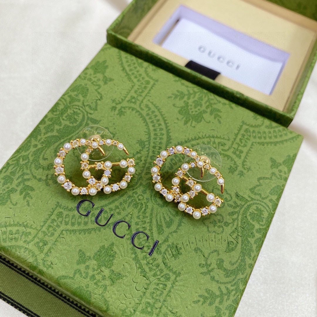 GUCCI Pearl Crystal Double Hoop Earrings - Image 5