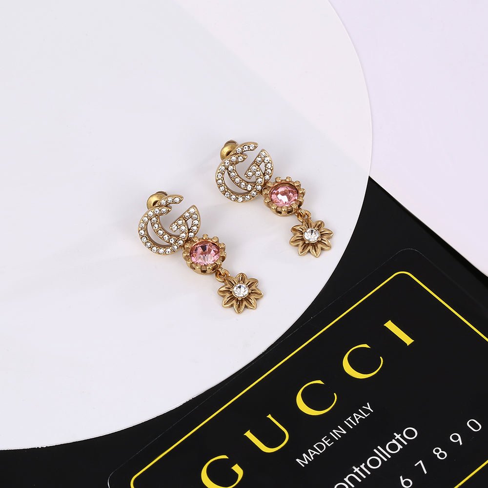 Alternative view of 18K Double Gucci Flower Crystal Earrings