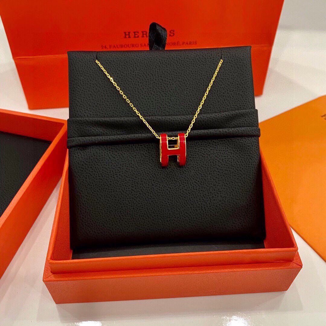 Hermès Burgundy Enamel Gold Pop Necklace - Image 3