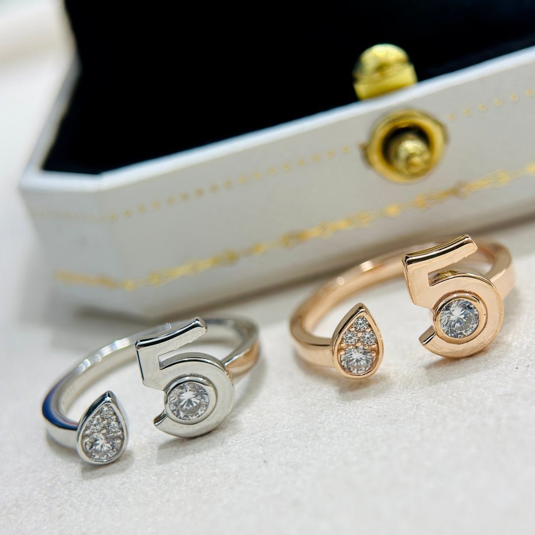 Alternative view of Chanel Two-Tone Metal No.5 Crystal Open Ring Pair