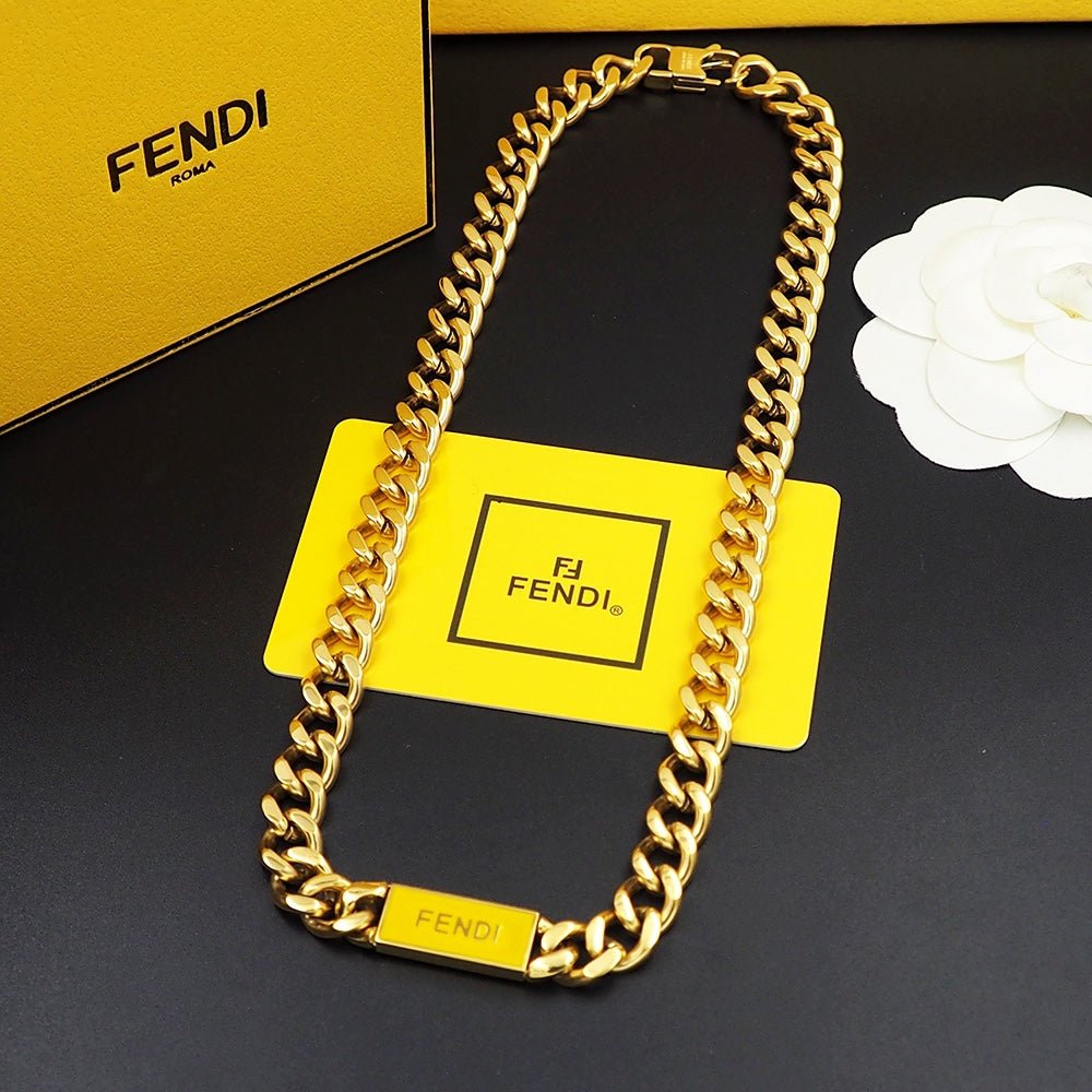 FENDI Metal Cuban Chain Letter Necklace