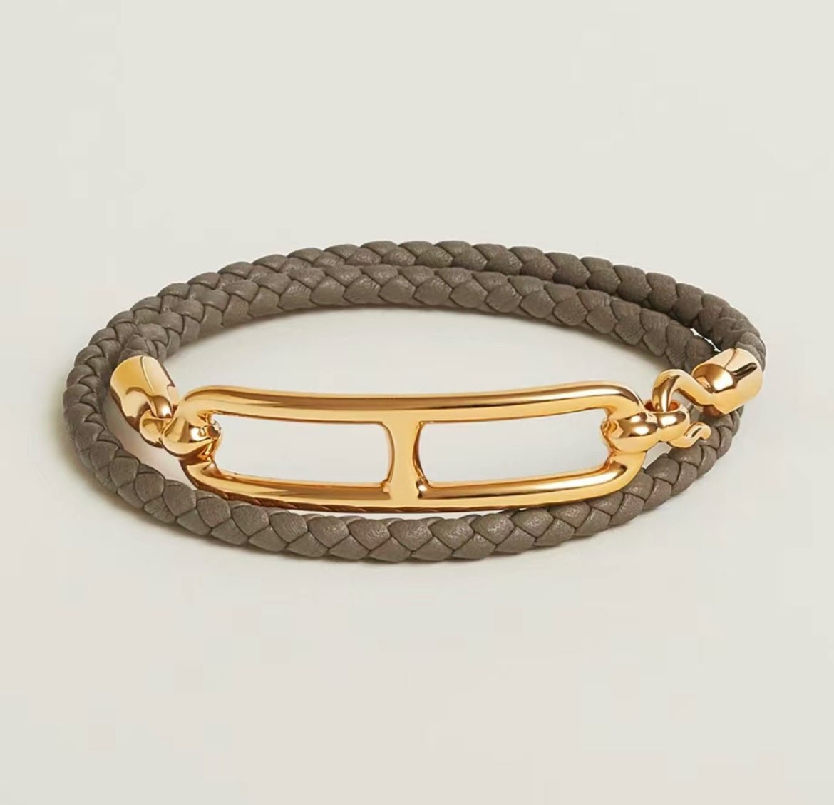 Hermès Grey Braided Gold-tone Bracelet