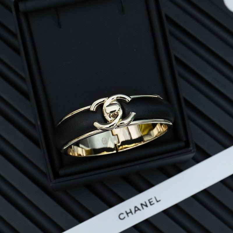 Chanel Gold Leather Double Band CC Cuff