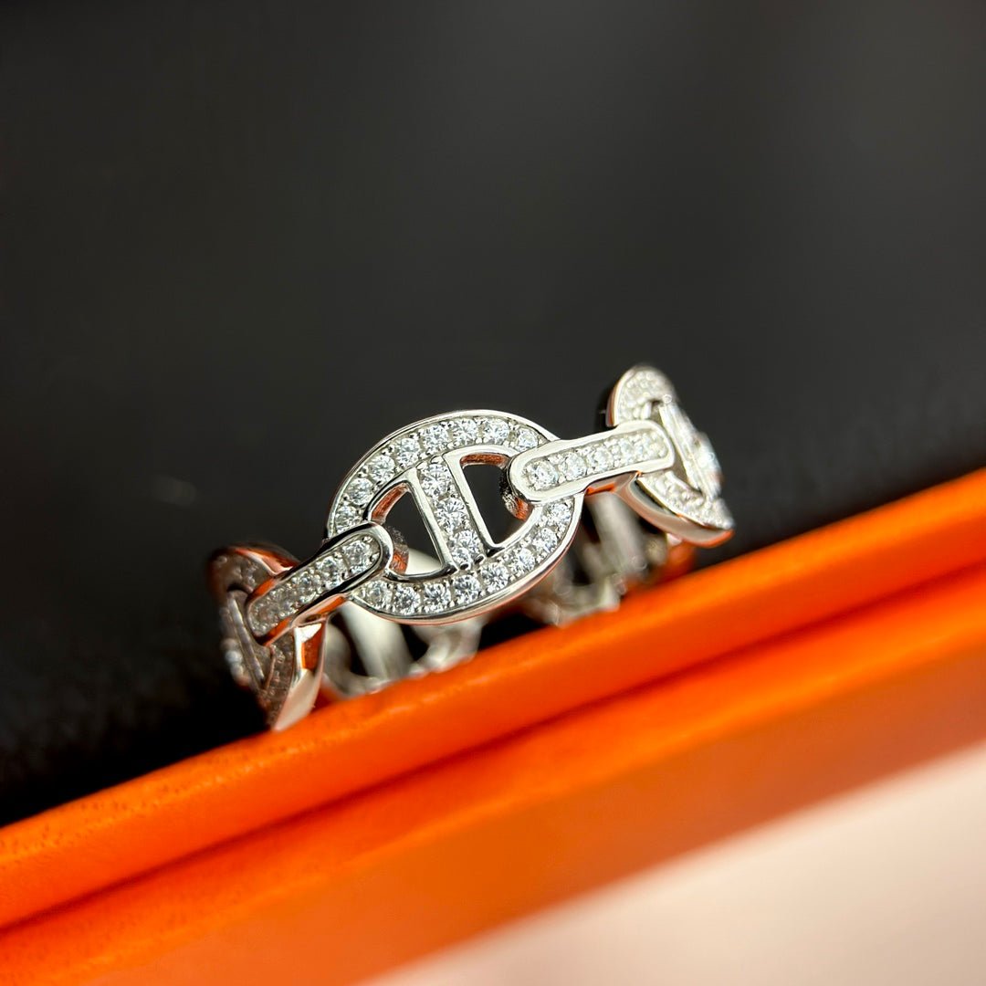 Hermès Silver Diamond Chaine d'Ancre Ring - Image 8