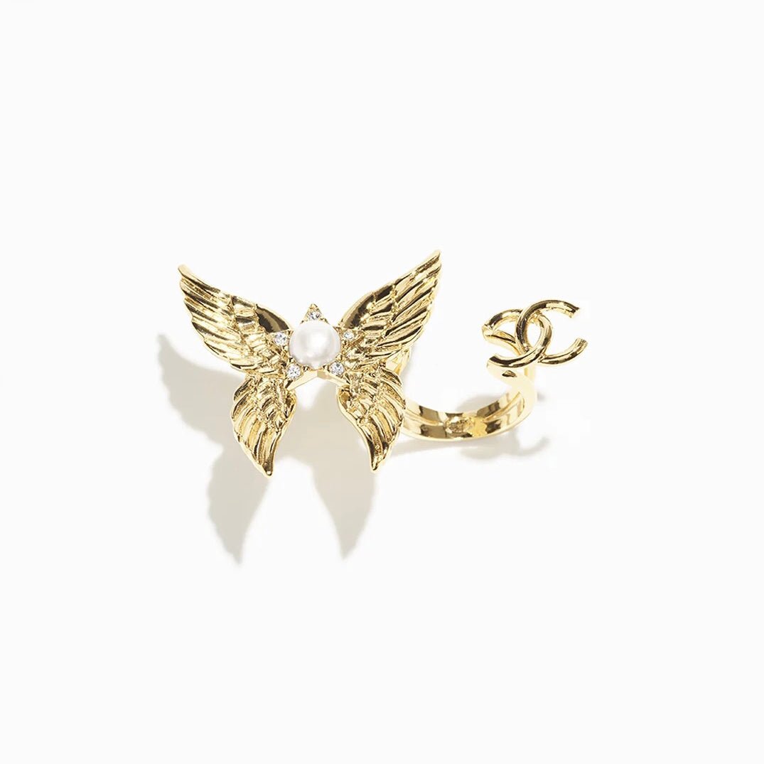 Chanel Gold Wing Pearl CC Brooch Pin