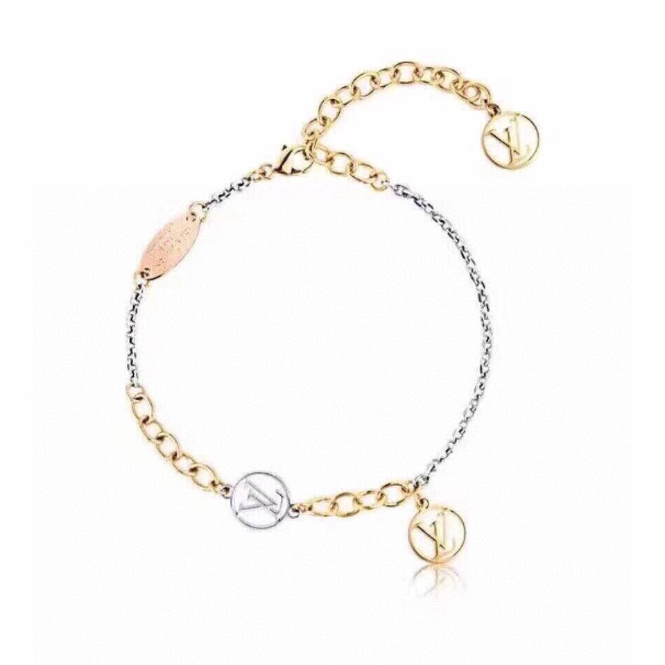 LV Silver And Rose Gold Tri-color Chain Bracelet