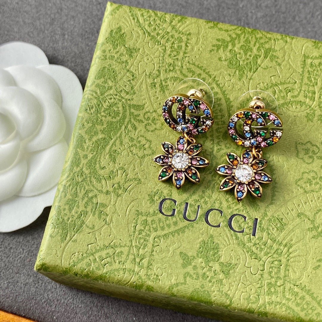 Alternative view of 18K Double Gucci Flower Pendant Earrings
