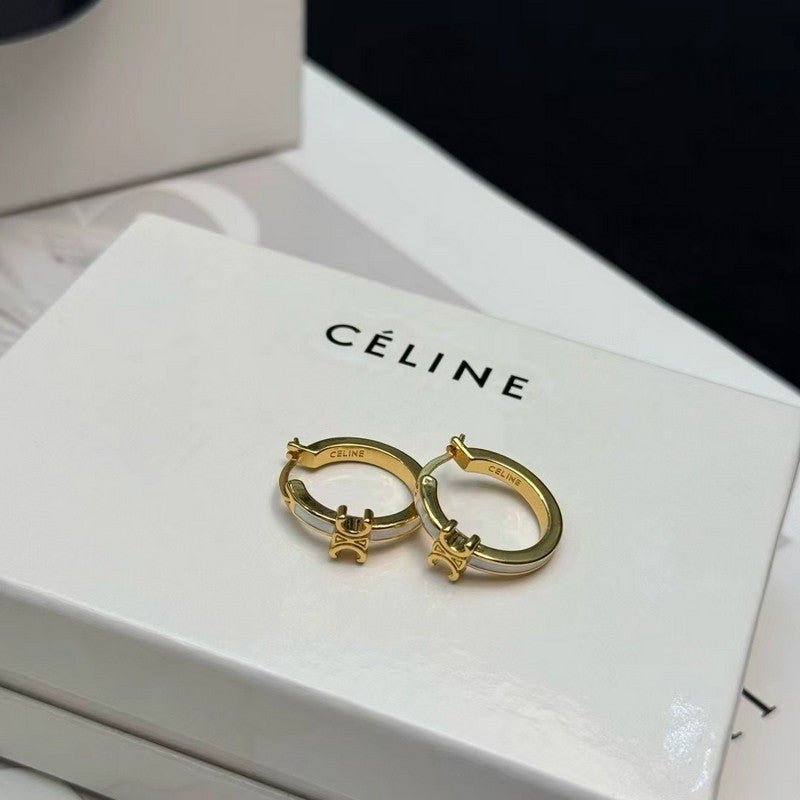 18K Celine Pearl Circle Gold Earrings - Image 4