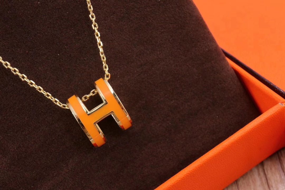 Hermès Orange Enamel Silver Pop H Necklace - Image 5