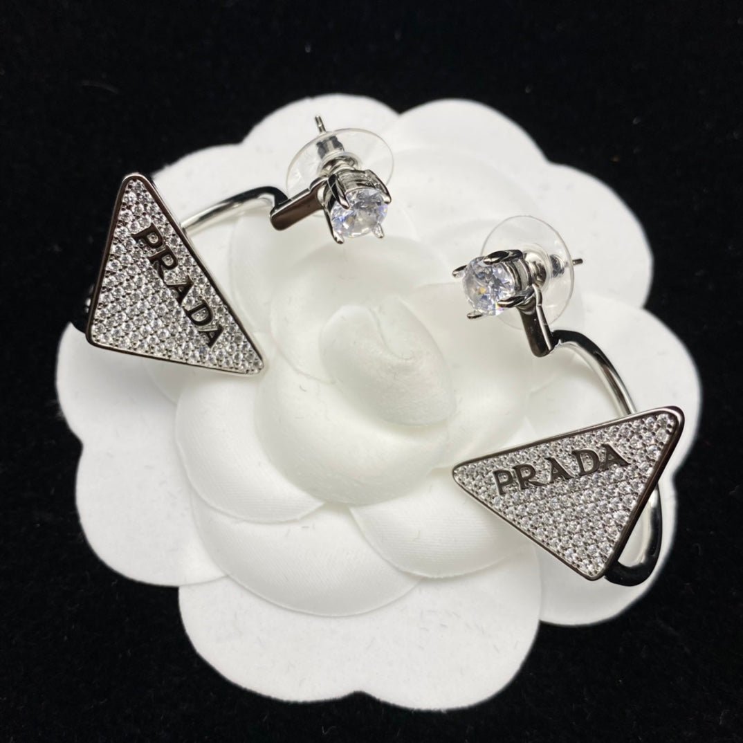 Prada Style Diamond Triangle Hoop Earrings - Image 3