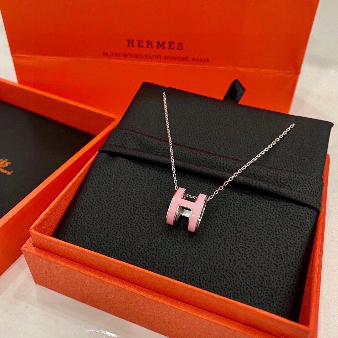 Hermès Pastel Pink Gold Tone Pop Necklace - Image 10