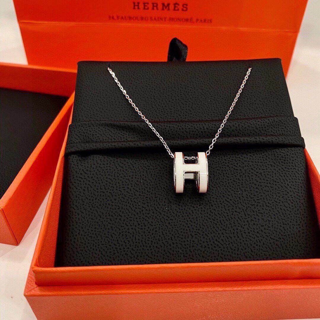 Hermès White Enamel Gold Pop H Necklace - Image 6