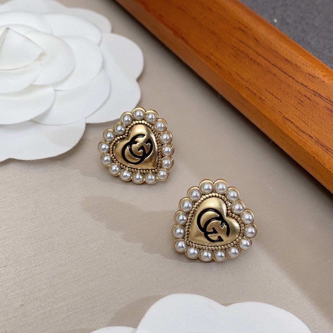 Alternative view of 18K Double Gucci Heart Pearl Earrings