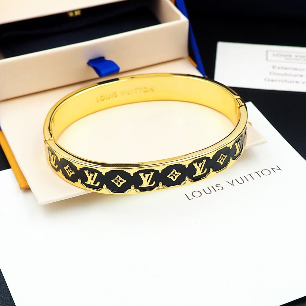 LV Gloss Gold Red Enamel Cuff Bangle - Image 15