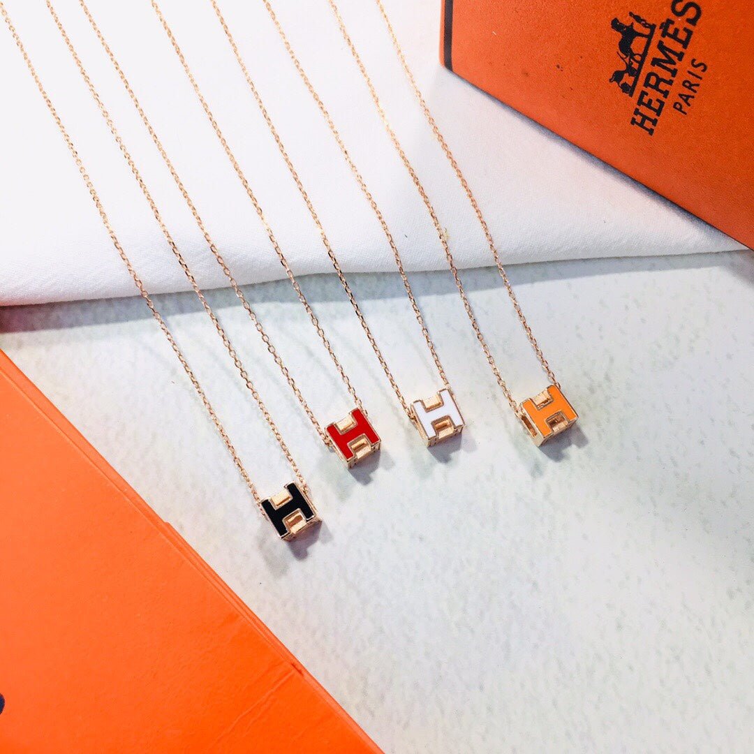 Hermès White Enamel Gold Cube H Necklace - Image 7