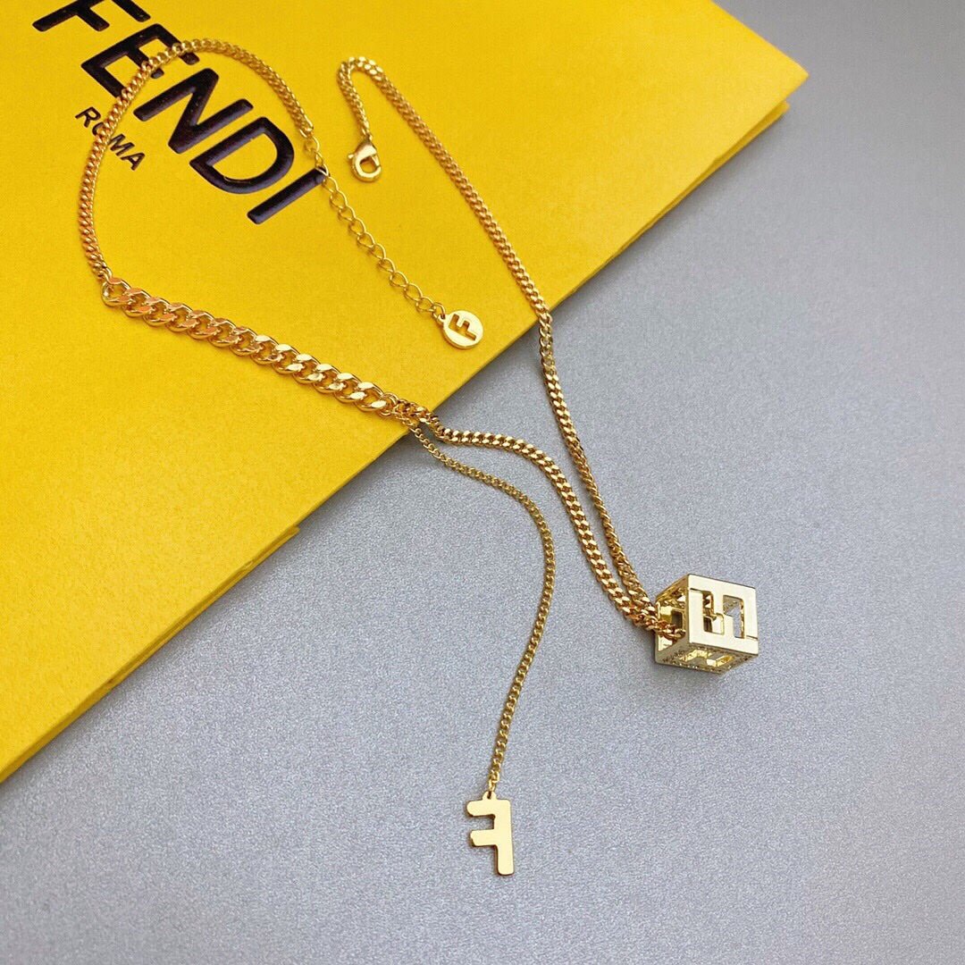 FENDI Double Metal Block Logo Necklace - Image 3