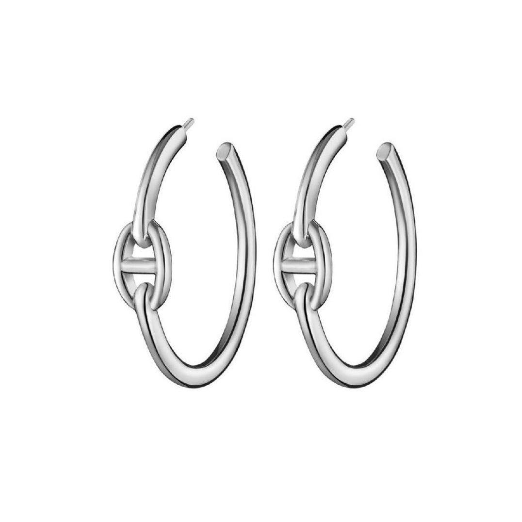 Hermès Silver Plated Chaine d'Ancre Hoop Earrings