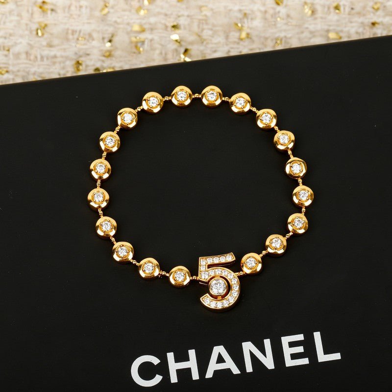 Chanel Gold Crystal No.5 Floral Bezel Bracelet