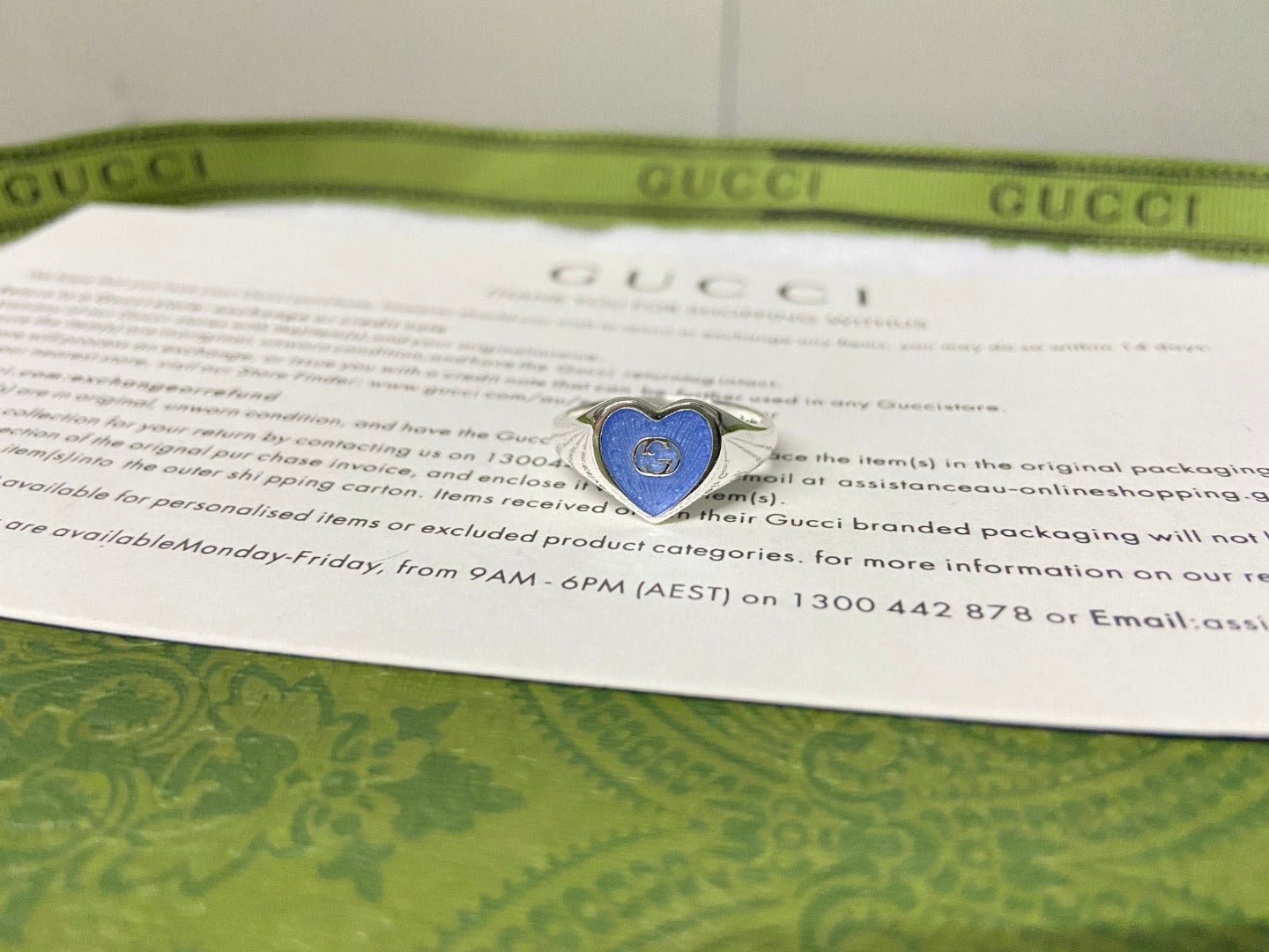 Alternative view of Double Gucci Interlocking Gucci Blue Enamel Heart Ring