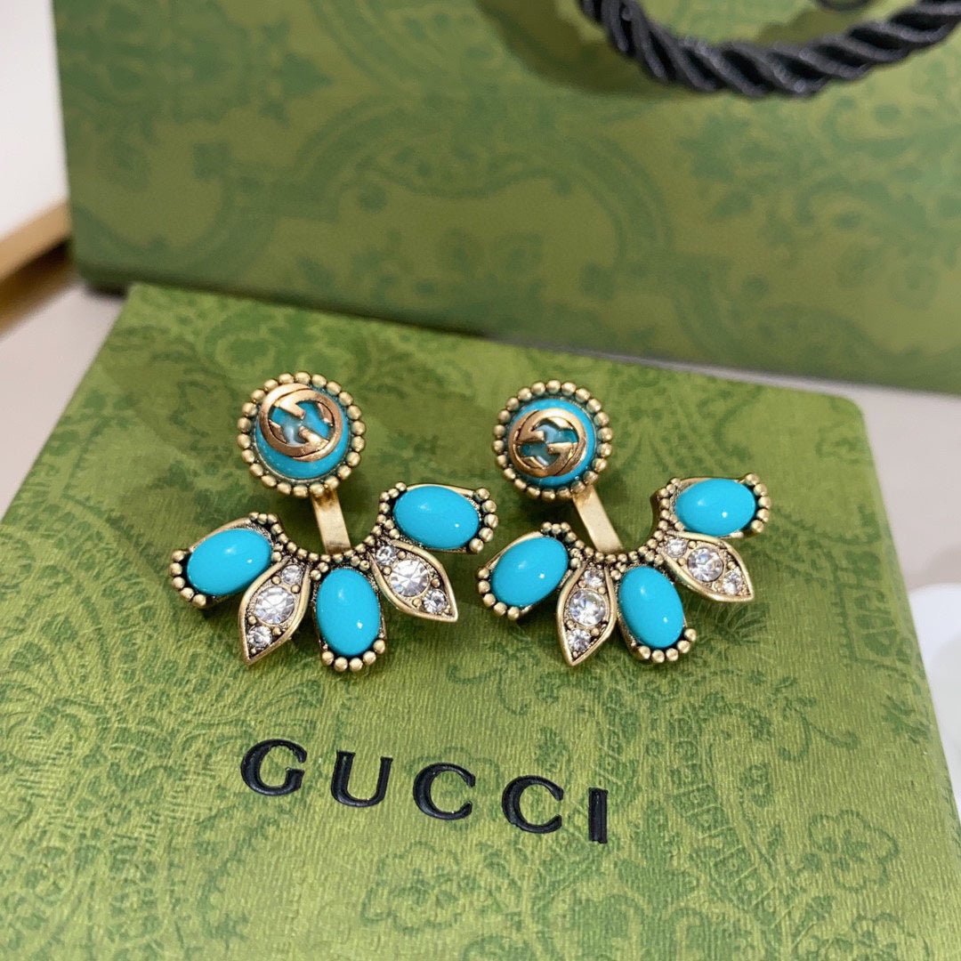 18K Double Gucci Blue Flowers Earrings - Image 3