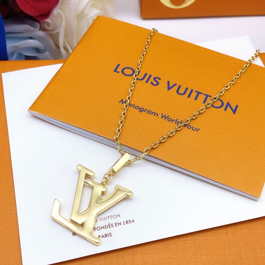 LV Gold Rainbow Zircon LV Logo Necklace - Image 6