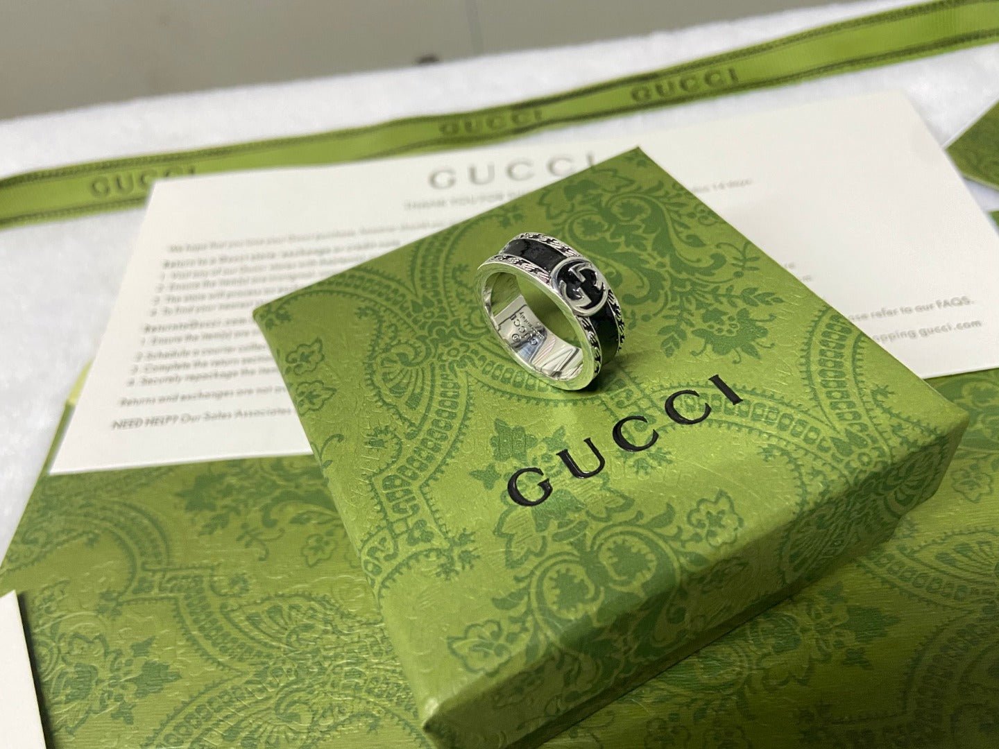 Alternative view of Double Gucci Interlocking Gucci Black Enamel Ring