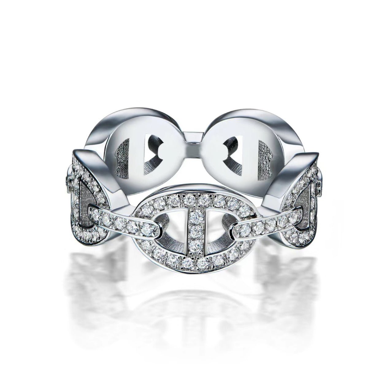 Hermès Silver Diamond Chaine d'Ancre Ring