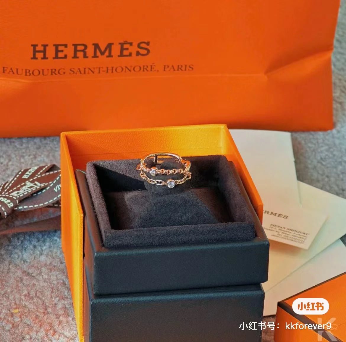 Alternative view of Hermès Rose Gold Plated Double Link Ring