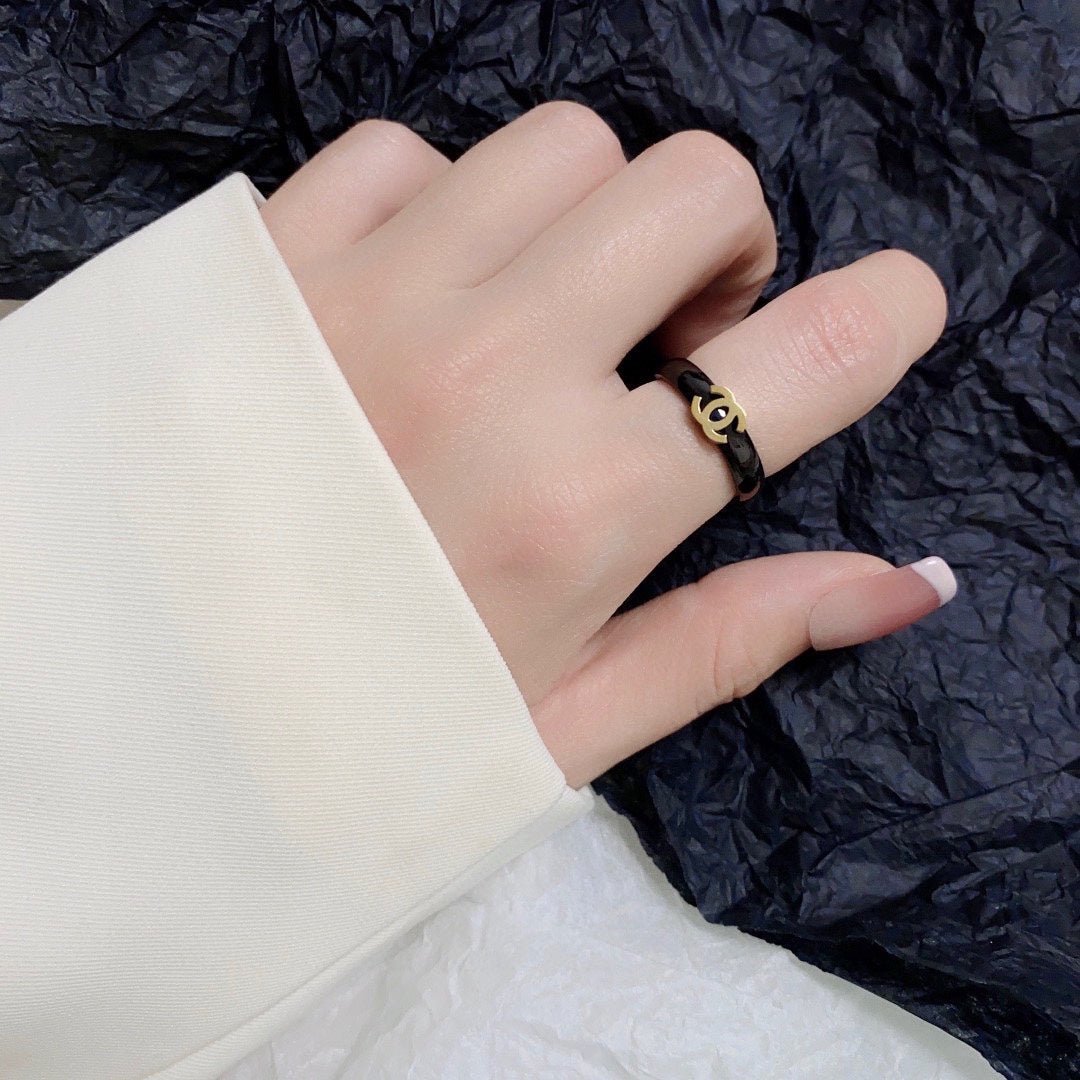 Alternative view of Chanel Black Enamel Gold CC Band Ring