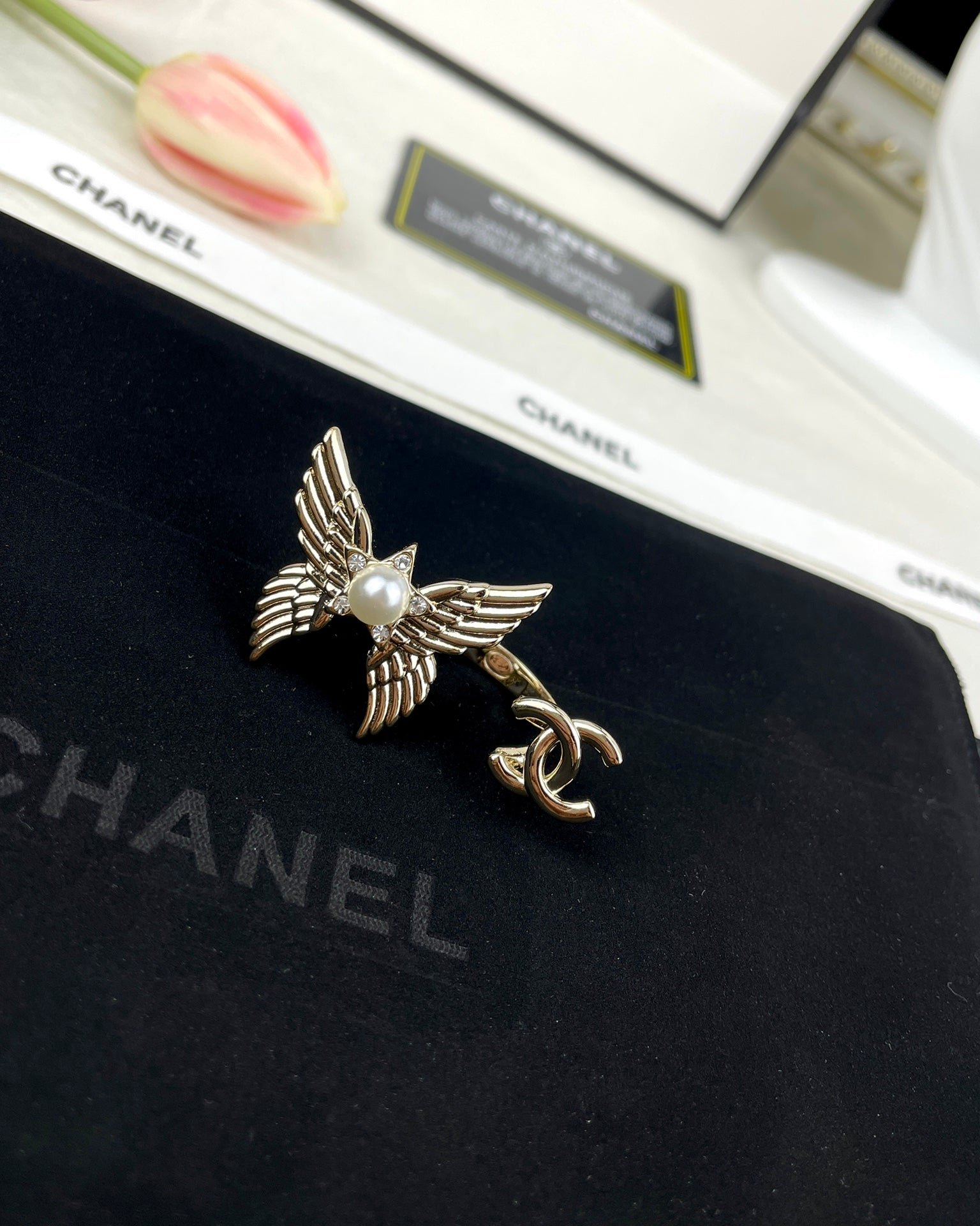 Alternative view of Chanel Gold Wing Pearl CC Brooch Pin