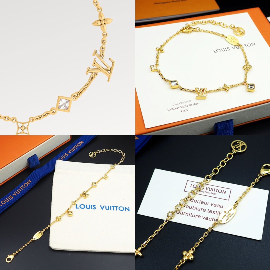 LV Gold Multi Zircon Floral Star Mixed Bracelet - Image 6